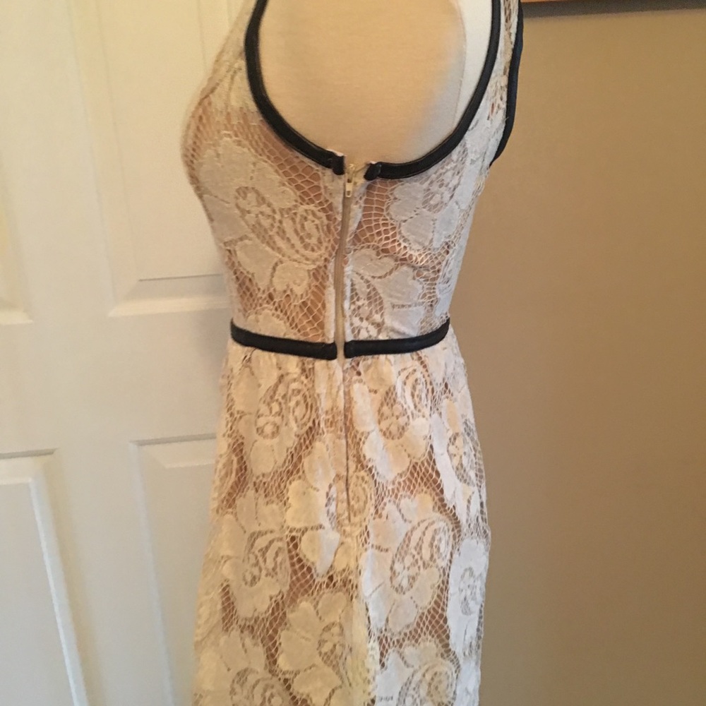 Juniors Ivory Lace & Faux black Leather Trim Dress - Picture 3 of 3